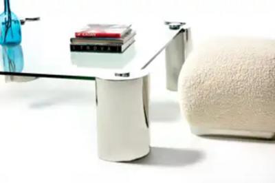 Karl Springer 1980s Sculptural Karl Springer Coffee Table in Glass and Stainless Steel