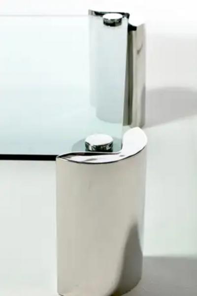 Karl Springer 1980s Sculptural Karl Springer Coffee Table in Glass and Stainless Steel