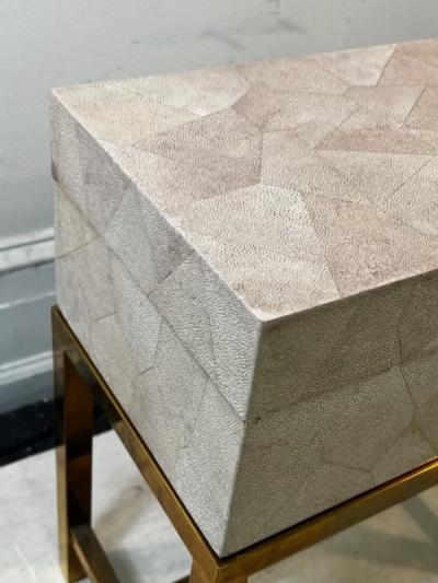 Karl Springer ART DECO REVIVAL SHAGREEN BOX ON BRASS STAND