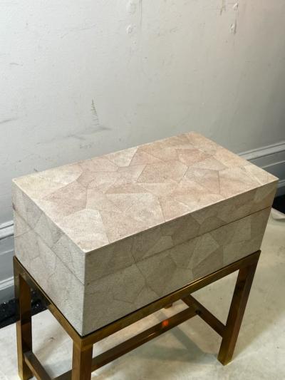 Karl Springer ART DECO REVIVAL SHAGREEN BOX ON BRASS STAND