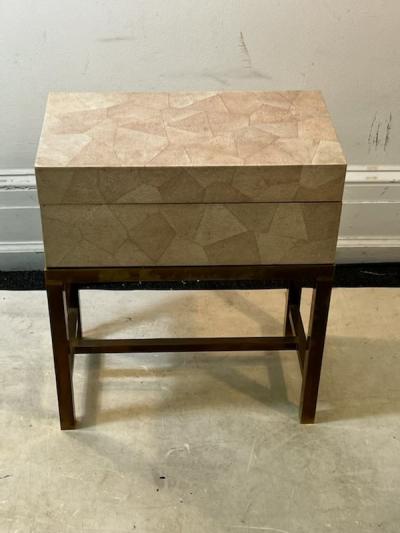 Karl Springer ART DECO REVIVAL SHAGREEN BOX ON BRASS STAND