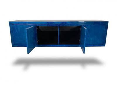 Karl Springer American Modern Lapis Goatskin Royal Palm 4 door Server Credenza Karl Springer