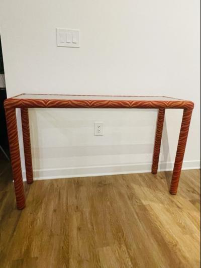 Karl Springer BEAUTIFUL CUSTOM FABRIC DESIGN MIRROR CONSOLE AND X STOOL SUITE