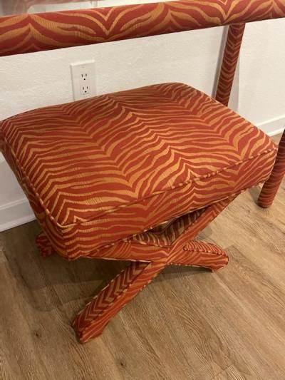 Karl Springer BEAUTIFUL CUSTOM FABRIC DESIGN MIRROR CONSOLE AND X STOOL SUITE