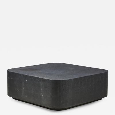 Karl Springer Black Faux Shagreen Square Coffee Cocktail Table manner of Karl Springer 