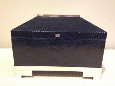Karl Springer Blue Python Snakeskin Box attributed to Karl Springer
