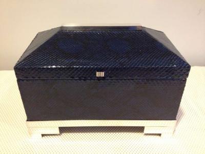 Karl Springer Blue Python Snakeskin Box attributed to Karl Springer