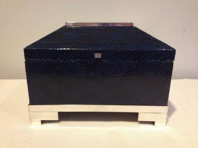Karl Springer Blue Python Snakeskin Box attributed to Karl Springer