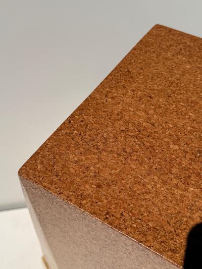 Karl Springer Brass and Cork Cubist Display Pedestal or Table