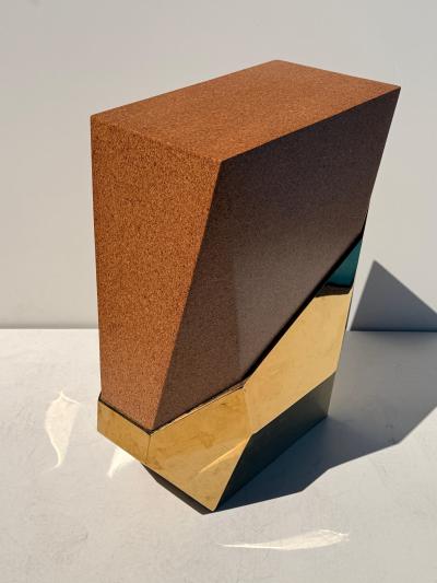 Karl Springer Brass and Cork Cubist Display Pedestal or Table