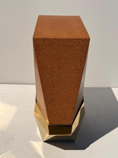Karl Springer Brass and Cork Cubist Display Pedestal or Table