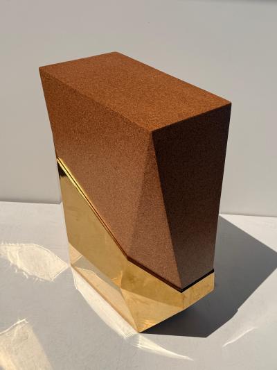 Karl Springer Brass and Cork Cubist Display Pedestal or Table