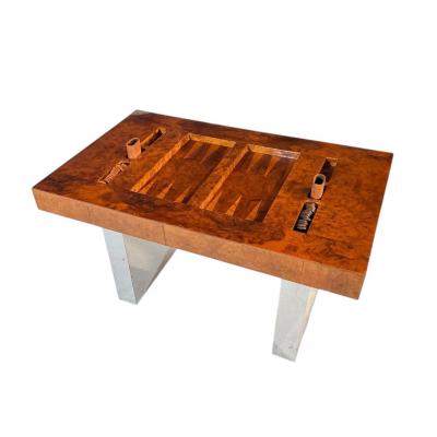 Karl Springer Burlwood and Chrome Backgammon Table 1980