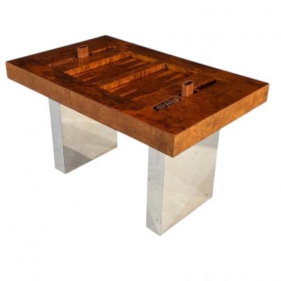 Karl Springer Burlwood and Chrome Backgammon Table 1980