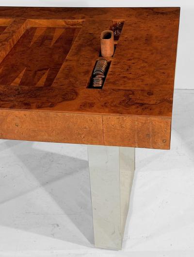 Karl Springer Burlwood and Chrome Backgammon Table 1980