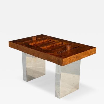 Karl Springer Burlwood and Chrome Backgammon Table 1980