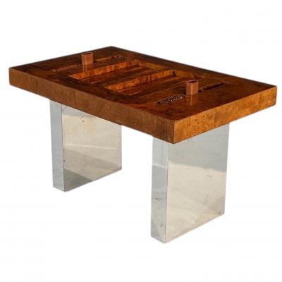 Karl Springer Burlwood and Chrome Backgammon Table 1980