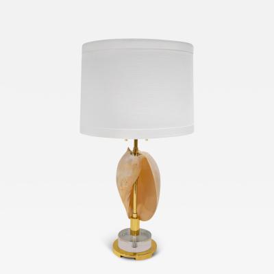 Karl Springer Chic Artisan Mounted Sea Shell Table Lamp with Lucite Base 1970s