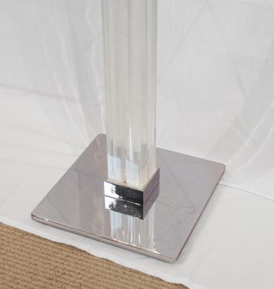 Karl Springer Chrome and Channeled Lucite Floor Lamp with Glass Table