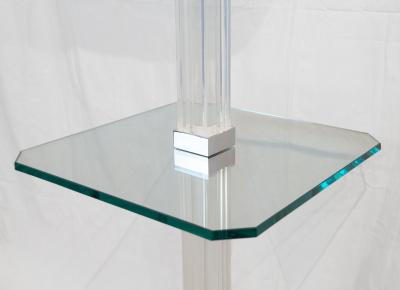 Karl Springer Chrome and Channeled Lucite Floor Lamp with Glass Table