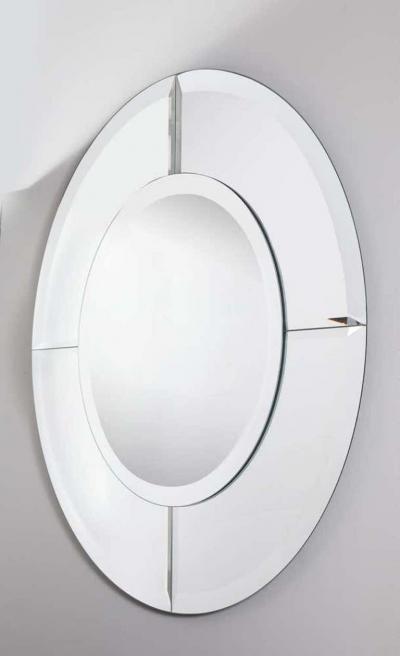 Karl Springer Custom Large Round Beveled Mirror in the Manner of Karl Springer