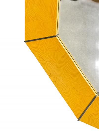Karl Springer DESIGN PATTERNED WOOD CHROME FRAMED OCTAGONAL MIRROR BY KARL SPRINGER