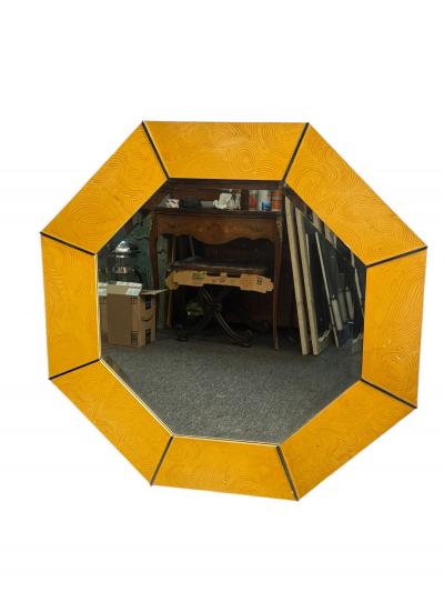 Karl Springer DESIGN PATTERNED WOOD CHROME FRAMED OCTAGONAL MIRROR BY KARL SPRINGER