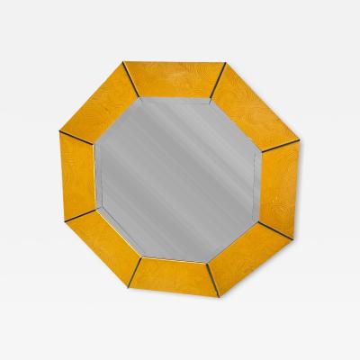Karl Springer DESIGN PATTERNED WOOD CHROME FRAMED OCTAGONAL MIRROR BY KARL SPRINGER