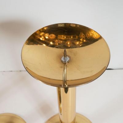 Karl Springer Documented Karl Springer Set of Three Midcentury Brass and Chrome Candlesticks