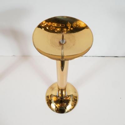 Karl Springer Documented Karl Springer Set of Three Midcentury Brass and Chrome Candlesticks