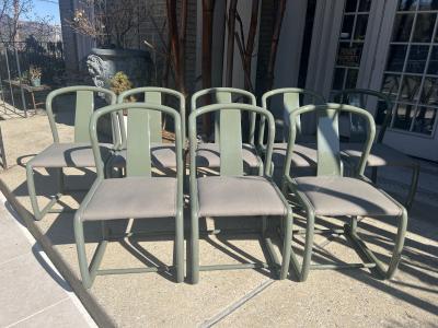 Karl Springer EIGHT GRAY LACQUERED ONASSIS DINING CHAIRS IN THE STYLE OF KARL SPRINGER