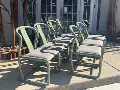 Karl Springer EIGHT GRAY LACQUERED ONASSIS DINING CHAIRS IN THE STYLE OF KARL SPRINGER