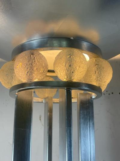 Karl Springer EXCEPTIONAL ART DECO REVIVAL BRUSHED CHROME AND GLASS BALL TORCHIERE