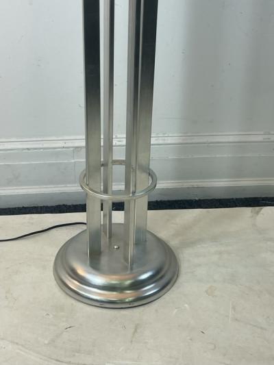 Karl Springer EXCEPTIONAL ART DECO REVIVAL BRUSHED CHROME AND GLASS BALL TORCHIERE