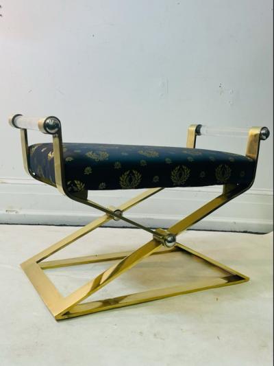 Karl Springer EXCEPTIONAL MODERN PAIR OF BRASS AND LUCITE BENCHES