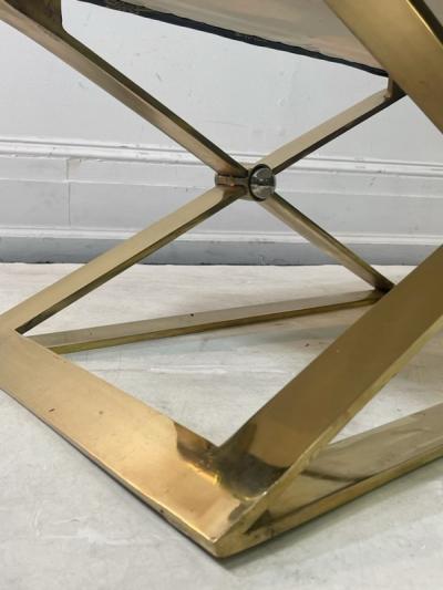Karl Springer EXCEPTIONAL MODERN PAIR OF BRASS AND LUCITE BENCHES