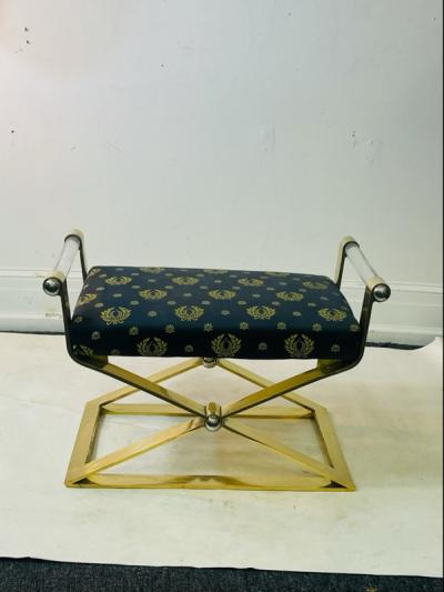 Karl Springer EXCEPTIONAL MODERN PAIR OF BRASS AND LUCITE BENCHES