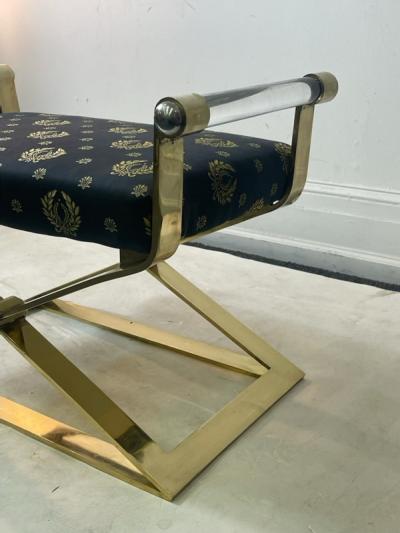 Karl Springer EXCEPTIONAL MODERN PAIR OF BRASS AND LUCITE BENCHES
