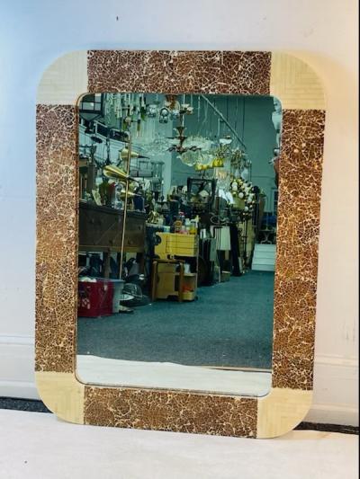 Karl Springer EXCEPTIONAL MODERNIST TESSELLATED BONE AND COCONUT SHELL LACQUER MIRROR