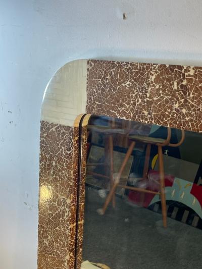 Karl Springer EXCEPTIONAL MODERNIST TESSELLATED BONE AND COCONUT SHELL LACQUER MIRROR