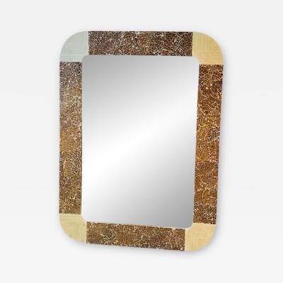 Karl Springer EXCEPTIONAL MODERNIST TESSELLATED BONE AND COCONUT SHELL LACQUER MIRROR