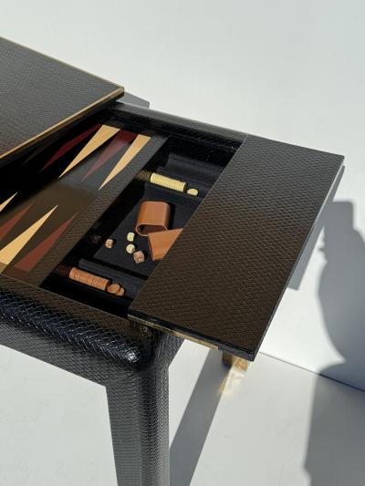 Karl Springer Embossed Leather Game Table attributed to Karl Springer