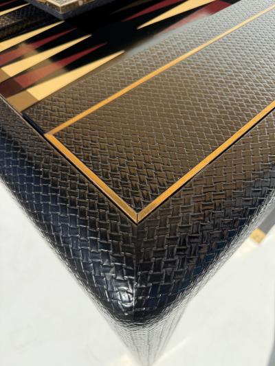 Karl Springer Embossed Leather Game Table attributed to Karl Springer