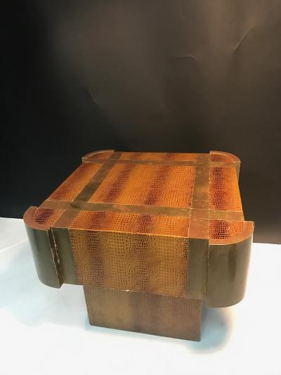 Karl Springer Exceptional Alligator Skin and Brass Table attributed to Karl Springer