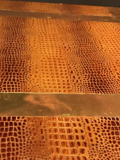 Karl Springer Exceptional Alligator Skin and Brass Table attributed to Karl Springer