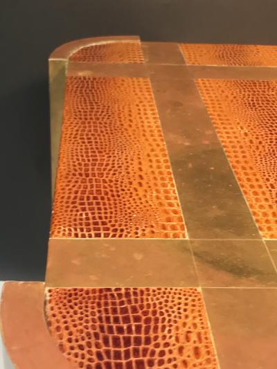 Karl Springer Exceptional Alligator Skin and Brass Table attributed to Karl Springer