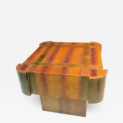 Karl Springer Exceptional Alligator Skin and Brass Table attributed to Karl Springer