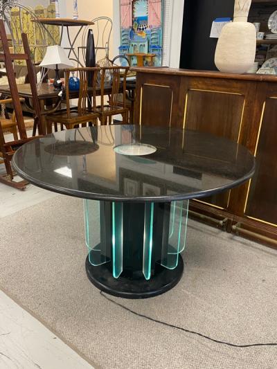 Karl Springer FANTASTIC ILLUMINATED BLACK GRANITE AND GLASS ART DECO REVIVAL TABLE