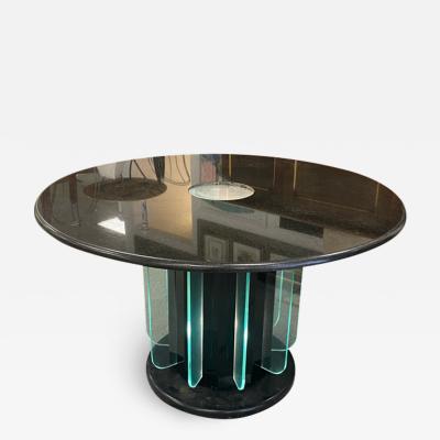 Karl Springer FANTASTIC ILLUMINATED BLACK GRANITE AND GLASS ART DECO REVIVAL TABLE