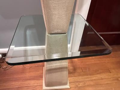 Karl Springer FAUX LIZARD AND GLASS TABLE FLOOR LAMP IN THE MANNER OF KARL SPRINGER